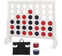 GYMAX Giant 4 in a Row Game, Wooden Jumbo Connect 4 Games with Carrying Bag & 42Pcs Chips, Outdoor Indoor 4 to Score Game for Kids Adults (White)