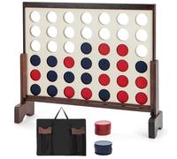 GYMAX Giant 4 in a Row Game, Wooden Jumbo Connect 4 Games with Carrying Bag & 42Pcs Chips, Outdoor Indoor 4 to Score Game for Kids Adults (Brown)