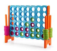 GYMAX Giant Age 3+ 4 in a Row Game, Jumbo 4 to Score Games with 42 Rings & Quick Release Slider, Indoor Outdoor Four in a Row Game for Kids Adults (Sky Blue)