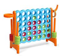 GYMAX Giant Age 3+ 4 in a Row Game, Jumbo 4 to Score Garden Games with 42 Rings, Ring Game & Quick-Release Slider, Outdoor Four in a Row Toys for Kids Adults Family (Orange)
