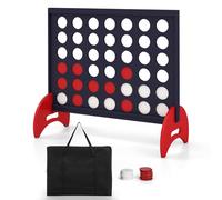 GYMAX Giant Age 3+ 4 in a Row Game, Jumbo Connect 4 Games with Carrying Bag & 42Pcs Chips, Outdoor Indoor Wooden 4 to Score Game for Kids Adults Family (Blue)