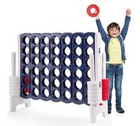 GYMAX Giant Four in a Row, 4 to Score Jumbo Game with 42 Rings & Quick-Release Slider, Outdoor Connect 4 Family Games for Kids Adults (Navy Blue)