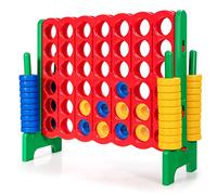 GYMAX Giant Four in a Row, 4 to Score Jumbo Game with 42 Rings & Quick-Release Slider, Outdoor Connect 4 Family Games for Kids Adults (Green+Red)