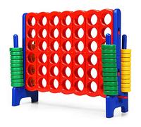 GYMAX Giant Four in a Row, 4 to Score Jumbo Game with 42 Rings & Quick-Release Slider, Outdoor Connect 4 Family Games for Kids Adults (Red)