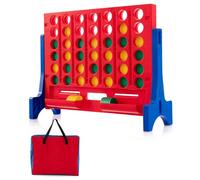GYMAX Giant Four in a Row, Wall Mounted 4 to Score Jumbo Game with Carrying Bag & 42 Chesses, Indoor Outdoor Connect 4 Family Games for Kids Adults (Blue+Red)