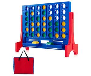 GYMAX Giant Four in a Row, Wall Mounted 4 to Score Jumbo Game with Carrying Bag & 42 Chesses, Indoor Outdoor Connect 4 Family Games for Kids Adults (Blue)