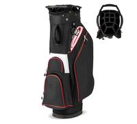 GYMAX Golf Cart Bag with 14-Way Dividers, Lightweight Golf Club Bag with Zippered Pockets Including Cooler Bag, Rain Hood, Shoulder Strap, Carry Handle, Portable Golf Bags for Men Women (Black)