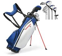 GYMAX Golf Club Set, Complete Right Handed Golf Clubs Set with 460cc Alloy Driver, 3# Fairway Wood, 4# Hybrid, 6#, 7#, 8#, 9# & P# Irons, Free Putter and Stand Bag, Adult Golf Package Sets (Blue)
