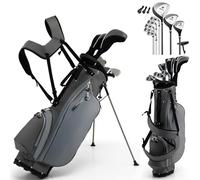 GYMAX Golf Club Set, Complete Right Handed Golf Clubs Set with 460cc Alloy Driver, 3# Fairway Wood, 4# Hybrid, 6#, 7#, 8#, 9# & P# Irons, Free Putter and Stand Bag, Adult Golf Package Sets (Gray)