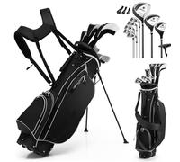 GYMAX Golf Club Set, Complete Right Handed Golf Clubs Set with 460cc Alloy Driver, 3# Fairway Wood, 4# Hybrid, 6#, 7#, 8#, 9# & P# Irons, Free Putter and Stand Bag, Adult Golf Package Sets (Black)