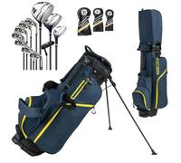 GYMAX Golf Clubs for Men Women, 12PCS Right Handed Complete Golf Set - 3 Woods (#1#3#5), 5 Irons (#5#6#7#8#9), Sand/Pitching Wedge, Putter, 3 Head Covers, Rain Hood & Stand Bag (Navy Blue)