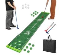 GYMAX Golf Pong Game Set, Portable Putting Green Mat with 2 Adjustable Putters, 6 Balls, Carrying Bag, Golf Putting Mat for Party, Practice, Home, Backyard (Green)