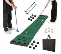GYMAX Golf Pong Game Set, Portable Putting Green Mat with 2 Adjustable Putters, 6 Balls, Carrying Bag, Golf Putting Mat for Party, Practice, Home, Backyard (Dark Green)