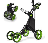 Gymax Golf Push Pull Cart Lightweight Folding Golf Push Trolley 4 Wheels in Green Gymax Green