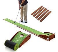 GYMAX Golf Putting Mat, Indoor Outdoor Putting Green Practice Training Aid with 1/2/3 Hole Sizes and Auto Ball Return, Home Office Golf Accessories for Men, Gifts for Golfers (1 Hole, 280 x 29cm)