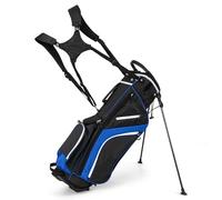 GYMAX Golf Stand Bag, 14 Way Golf Bag with 6 Pockets, Dual Shoulder Strap and Rain Hood, Lightweight Portable Golf Clubs Bag for Men Women (Blue)