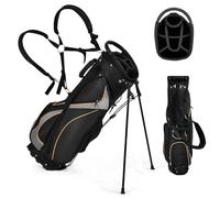 GYMAX Golf Stand Bag, Professional Golf Club Bag with 8 Way Divider, 7 Storage Pockets, Cooler Bag, Dual Strap & Rain Hood, Lightweight Golf Carry Bag for Men & Women, Black
