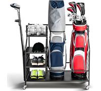 GYMAX Golf Storage Rack, Extra Large Golf Bag Stand Storage Rack with Lockable Universal Wheels and Removable Hooks, All-in-1 Golf Garage Organizer for Golf Clubs (95 x 40 x 94cm)