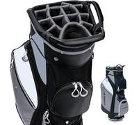 GYMAX Golf Trolley Bag, Lightweight Golf Cart Bag with 14 Way Dividers, 7 Zippered Pockets, Shoulder Strap, Rain Hood & Umbrella Holder, Portable Golf Club Carry Bag (Black，36 x 29 x 91 cm)