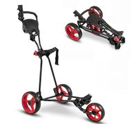 GYMAX Golf Trolley, Folding 3 Wheel Golf Push Cart (Red)