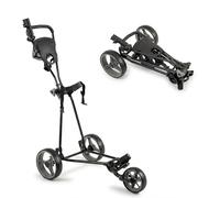 GYMAX Golf Trolley, Folding 3 Wheel Golf Push Cart with Foot Brake, Umbrella & Cup Holder, Adjustable TPR Handle and Mesh Bag, Lightweight Golf Bag Holder (Grey)