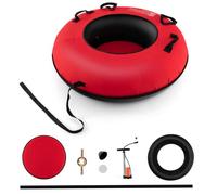 GYMAX Heavy Duty Snow Tube for Sledding, 1/2-Seat Inflatable Snow Sled with Canvas Cover, 2 Strap, Pump & Repair Kit, 0.7mm Thicker Inflatable Sledge Outdoor Winter Toys for Kids Adults (Red-1 Seat)