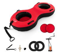 GYMAX Heavy Duty Snow Tube for Sledding, 1/2-Seat Inflatable Snow Sled with Canvas Cover, 2 Strap, Pump & Repair Kit, 0.7mm Thicker Inflatable Sledge Outdoor Winter Toys for Kids Adults (Red-2 Seats)
