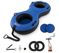 GYMAX Heavy Duty Snow Tube for Sledding, 1/2-Seat Inflatable Snow Sled with Canvas Cover, 2 Strap, Pump & Repair Kit, 0.7mm Thicker Inflatable Sledge Outdoor Winter Toys for Kids Adults (Blue-2 Seats)