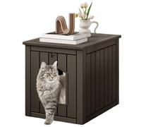 GYMAX Hidden Cat Litter Box Enclosure, Waterproof Cat House with Flip Front Door and Raised Floor, Indoor Outdoor Pet House Crate for Kitten (Light Coffee)