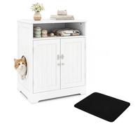 GYMAX Hidden Cat Litter Box Enclosure, Wooden Cat House with Easy Cleaning Litter Mat, Storage Compartment and Lockable Door, Indoor Pet House Crate for Kitten