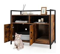 GYMAX Hidden Cat Litter Box Enclosure, Wooden Kitty Washroom Storage Cabinet Nightstand Side Table with Scratching Board and Shelves, Indoor Cat House Pet Crate for Kitten & Large Cat (Coffee)