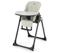GYMAX High Chairs for Babies and Toddlers, Foldable Highchairs with Adjustable Seat Heights & Backrest & Footrest, Removable Double Trays & Seat Cushion, Baby Feeding Chair with Wheels (Grey)