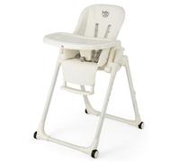 GYMAX High Chairs for Babies and Toddlers, Foldable Highchairs with Adjustable Seat Heights & Backrest & Footrest, Removable Double Trays & Seat Cushion, Baby Feeding Chair with Wheels (Beige)