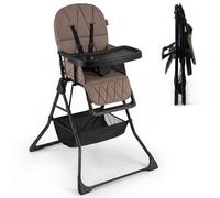 GYMAX High Chairs for Toddlers, Compact Foldable Highchairs with 3-Position Adjustable Tray & Footrest, Removable Seat Cushion, 5-Point Safety Harness, Portable Baby Feeding Chair (Coffee with Basket)