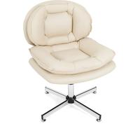 Gymax Home Office Swivel Chair Double Padded Back & Seat With Metal Base in Beige Gymax Beige