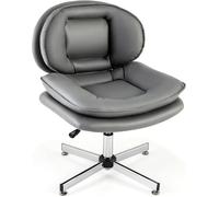 Gymax Home Office Swivel Chair Double Padded Back & Seat With Metal Base in Grey Gymax Grey