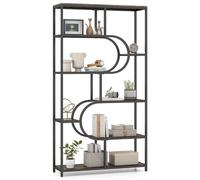 Gymax Industrial 8-Tier Bookshelf U-Shaped Bookcase Metal Frame Organizer in Brown Gymax Brown