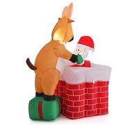 GYMAX Inflatable Christmas Santa Claus, Blow-up Santa Claus Decoration with LED Lights, Self Inflating Xmas Decoration for Home, Yard, Garden and Party(Red Chimney + Brown Reindeer), GY24314GB
