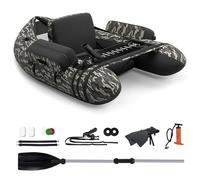 GYMAX Inflatable Fishing Float Tube, Fishing Boat with Adjustable Backpack Straps, Pump, Fish Ruler, Storage Pockets, Paddle, Rod Holder & Flippers, 150 KG Load Capacity (Camouflage, 135 x 110 x 54cm)