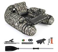 GYMAX Inflatable Fishing Float Tube, Fishing Boat with Adjustable Backpack Straps, Pump, Fish Ruler, Storage Pockets, Paddle, Rod Holder & Flippers, 150 KG Load Capacity (Camouflage, 143 x 112 x 70cm)