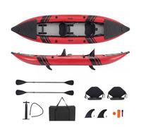 GYMAX Inflatable Kayak, 12.5Ft 507lbs Tandem Kayak with 2 Aluminum Paddles, 2 Padded Seats, Footrests, 2 Fins, Hand Pump, Carry Bag & Repair Kit, 2 Person Fishing Touring Kayak for Adults Youth (Red)