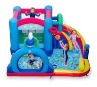 GYMAX Inflatable Water Castle, Kids Bounce House with Slide, Splash Pool, Punching Bag, Water Cannon & Basketball, Indoor Outdoor Children Bouncy Castle for 3-12 Years Old (without Blower)