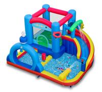 Gymax Inflatable Water Slide Park with Games Pool Basketball No Blower Gymax Multicolor