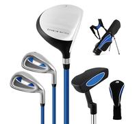 GYMAX Junior Kids Golf Club Set, Boys & Girls Right Hand Complete Golf Clubs Set with Bag, 3# Fairway Wood, 7# & 9# Irons, Putter and Head Cover, Youth Beginners Practice Pole (8-10 Years Old, Blue)