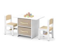 Gymax Kids 3PCS Activity Table & 2 Chairs Set With 2 Fabric Storage Bins in Beige Gymax Beige