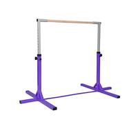 GYMAX Kids Adjustable Gymnastics Horizontal Bar, Children Sport Training Bar with Durable Beech Wood Bar and Steel Pole, Junior Kip High Bar for Home Garden (Purple)