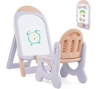 GYMAX Kids Art Easel, Height Adjustable Children Easel with Chair & Storage Box, Foldable Magnetic Whiteboard for Toddlers (Purple+White, 53 x 42 x 73-86cm)