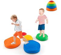 GYMAX Kids Balance Stones, Toddler Stepping Stones with Non-slip Bottom, Promote Coordination, Balance and Strength, 5-Pieces Hilltops River Stones Set (Colorful, 34x34x25cm)