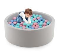 GYMAX Kids Ball Pit, Soft Foam Ball Pool with 200 Ocean Balls, Storage Mesh Bag & Washable Cover, 90x90x30cm Round Balls Pit for 1-6 Years Old Boys Girls (Pink+Green+Blue Balls)