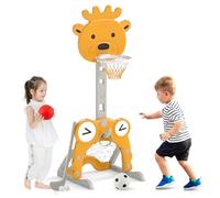 GYMAX Kids Basketball Hoop and Stand, 4 in 1 Height Adjustable Basketball Stand with Football Goal, Golf Set&Ring Toss, Sports Activity Center for 3 Years Old+ (Deer-shaped, 52 x 55 x 115-150 cm)